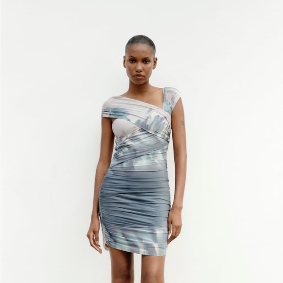Zara Blue and Gray Tie-Dye Mini Dress - Picture 9 of 10